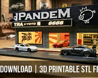 Archivos STL de diorama de garaje JDM a escala 1/64 / Estilo Pandem Rocket Bunny (Descarga digital)