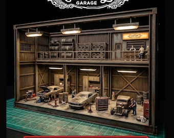 Diorama "The Century Garage" a escala 1/64 (archivos STL) / Taller industrial personalizado de 2 plantas / Hot Wheels