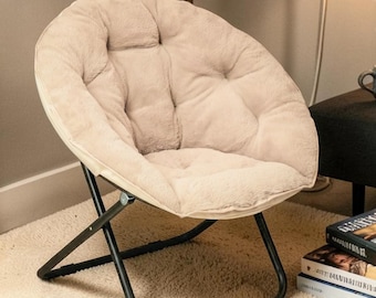 Handmade Faux Fur Moon Chair – Folding Boho Lounge Accent Chair