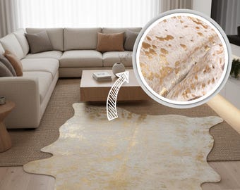 Natural and Gold Scotland Cowhide Rug | Genuine Cowhide | Safari Style Home Décor | Natural Cowhide Rug | Home Décor | Rug - 6'x7'