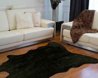 Luxe Black Faux Hide Rug | Soft Cozy Faux Cowhide Rug | Floor Décor | Black Rug | Minimalist Rug | Wedding Gift | 5.25' x 7.5'