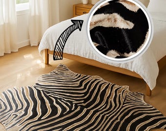 Tapete de couro bovino com estampa de zebra natural | Couro bovino genuíno | Decoração para casa em estilo safari | Tapete de couro bovino com estampa de zebra em preto e branco | Decoração para casa | Tapete