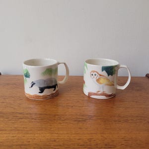 Pair of Emma Bridgewater National Trust Small Mugs | Badger & Barn Owl Woodland Animal Mugs | Country Cottage Kitchen Decor