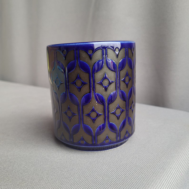 Hornsea Pottery rare blue Hierloom sugar pot, pen pot, beaker, storage jar. 1970s pottery. image 9