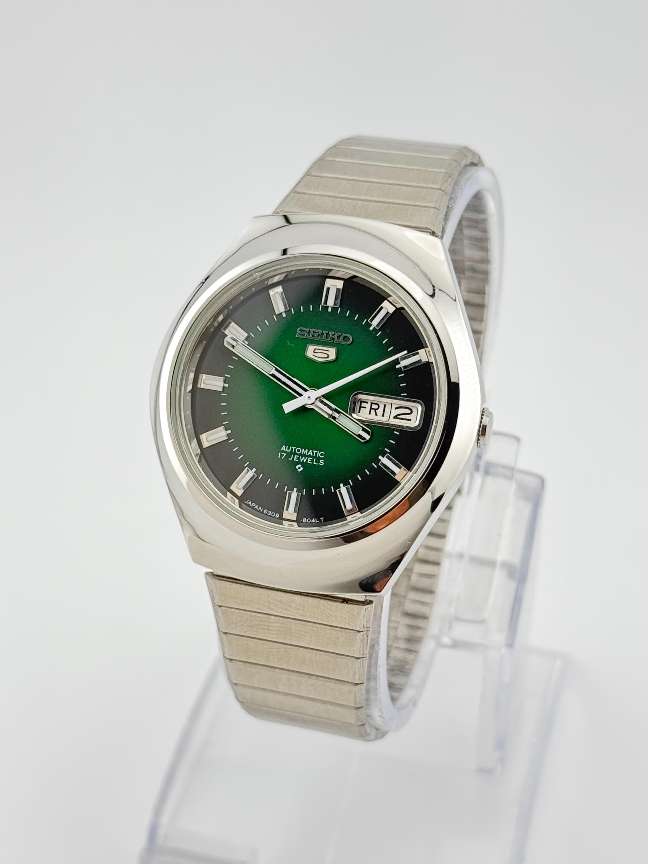 ヴィンテージ セイコー5 自動巻き腕時計：グリーン文字盤、36mm