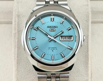 ヴィンテージ セイコー5 自動巻き ブルーダイヤル メンズ腕時計 - Etsy