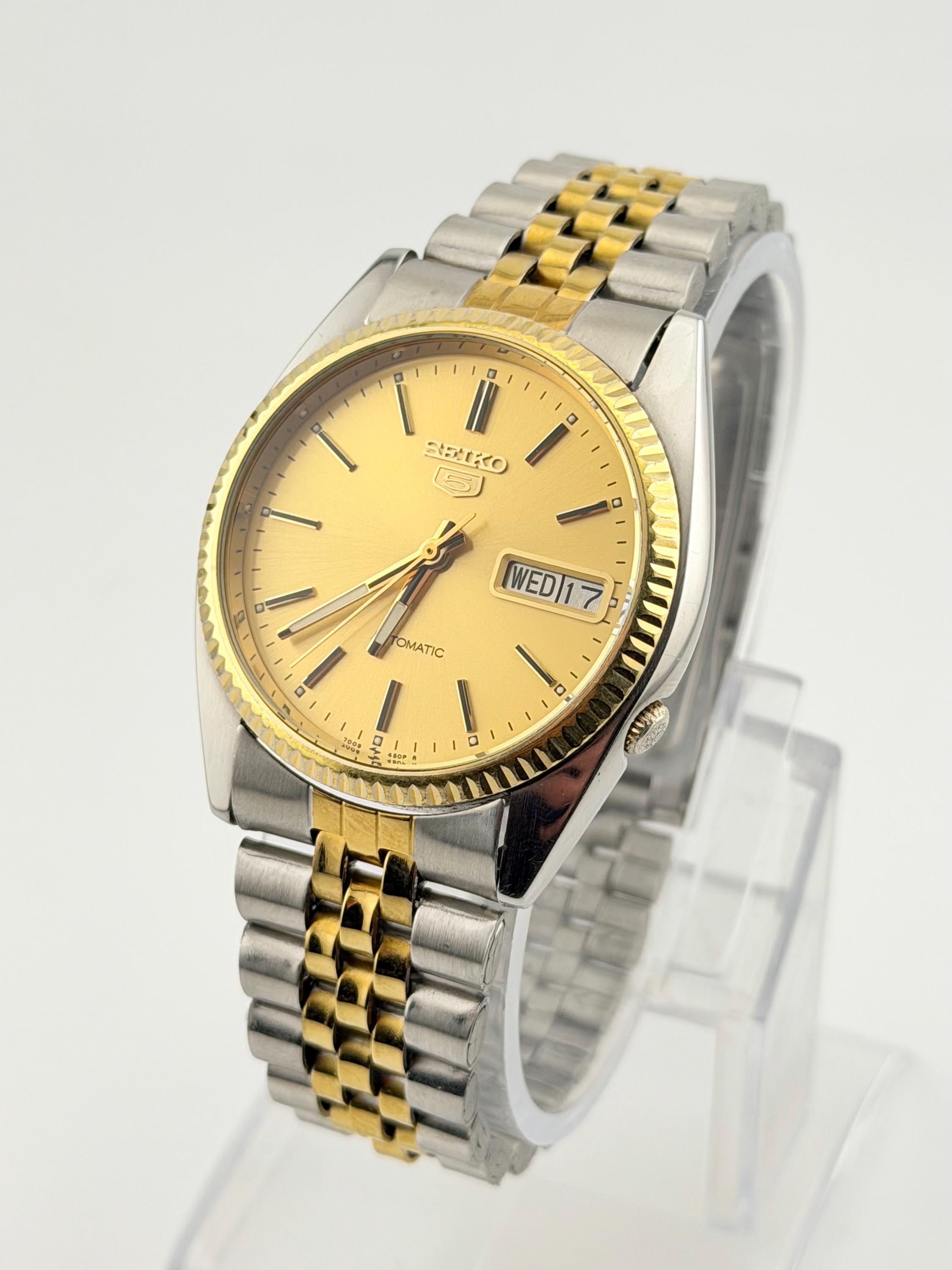Seiko 5 Automatic Vintage Men's Watch 7009-3110 Two Tone Gold Dial