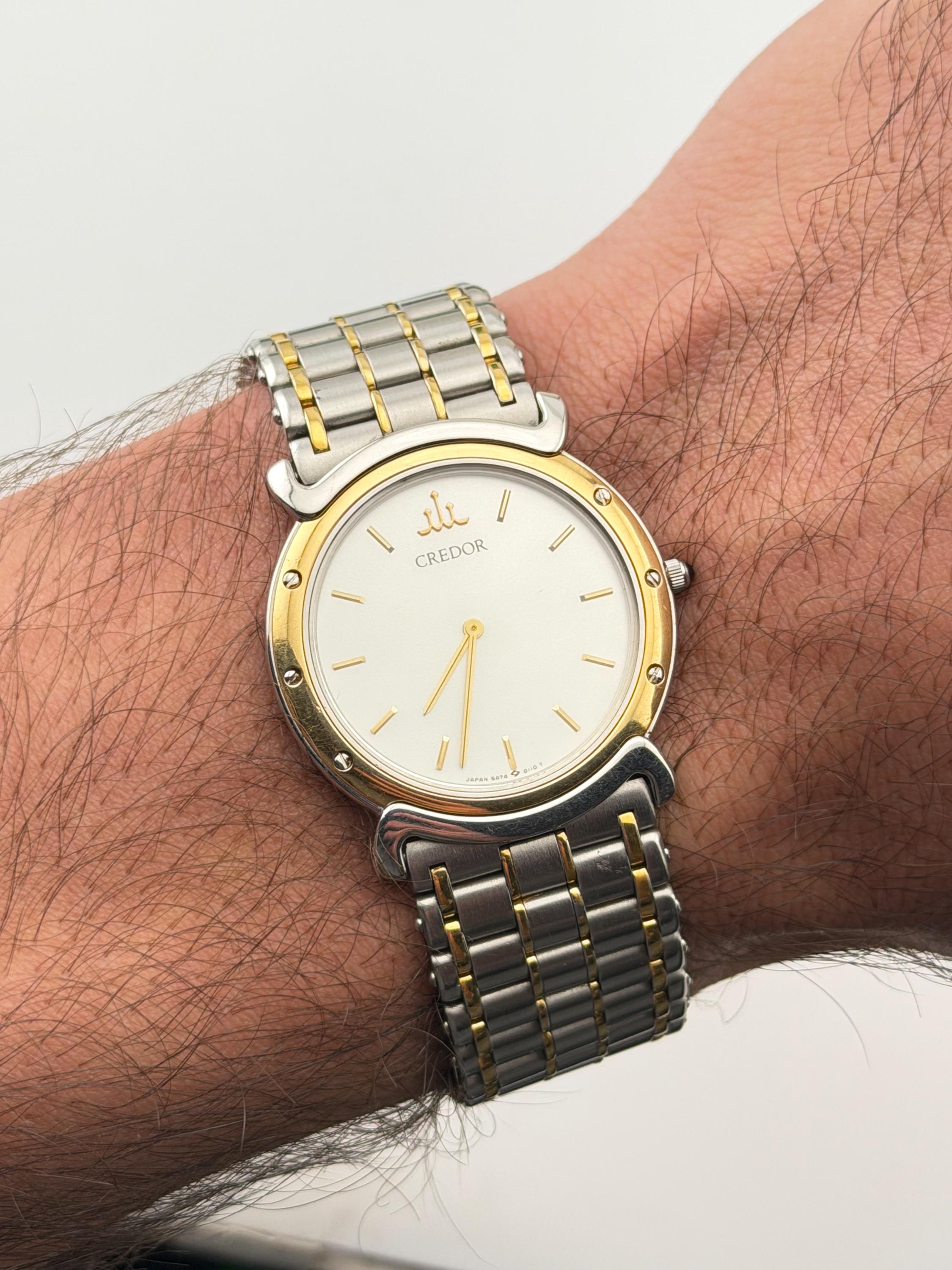 Seiko Credor 5A74-0050 Quartz Unisex Watch Silver Dial 18K Gold