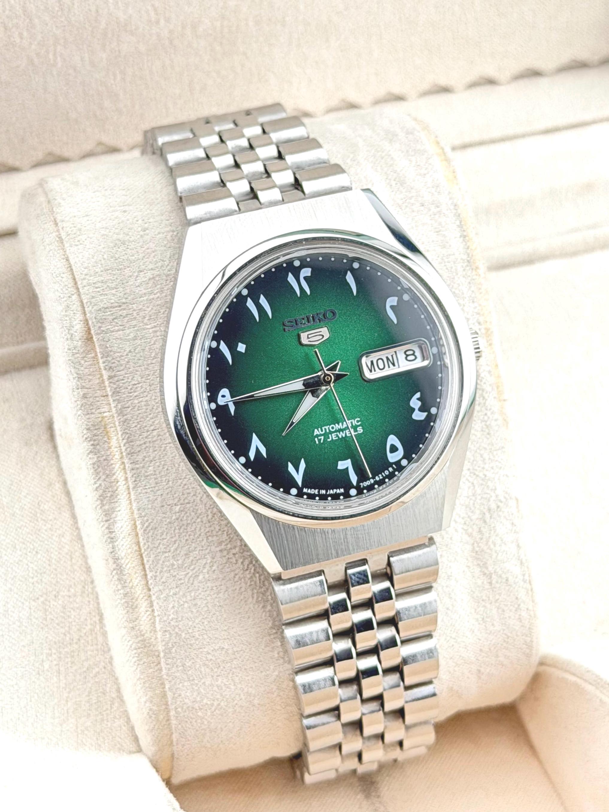Seiko 5 Arabic Automatic Watch 6309 Vintage Movement - Green Arabic ...