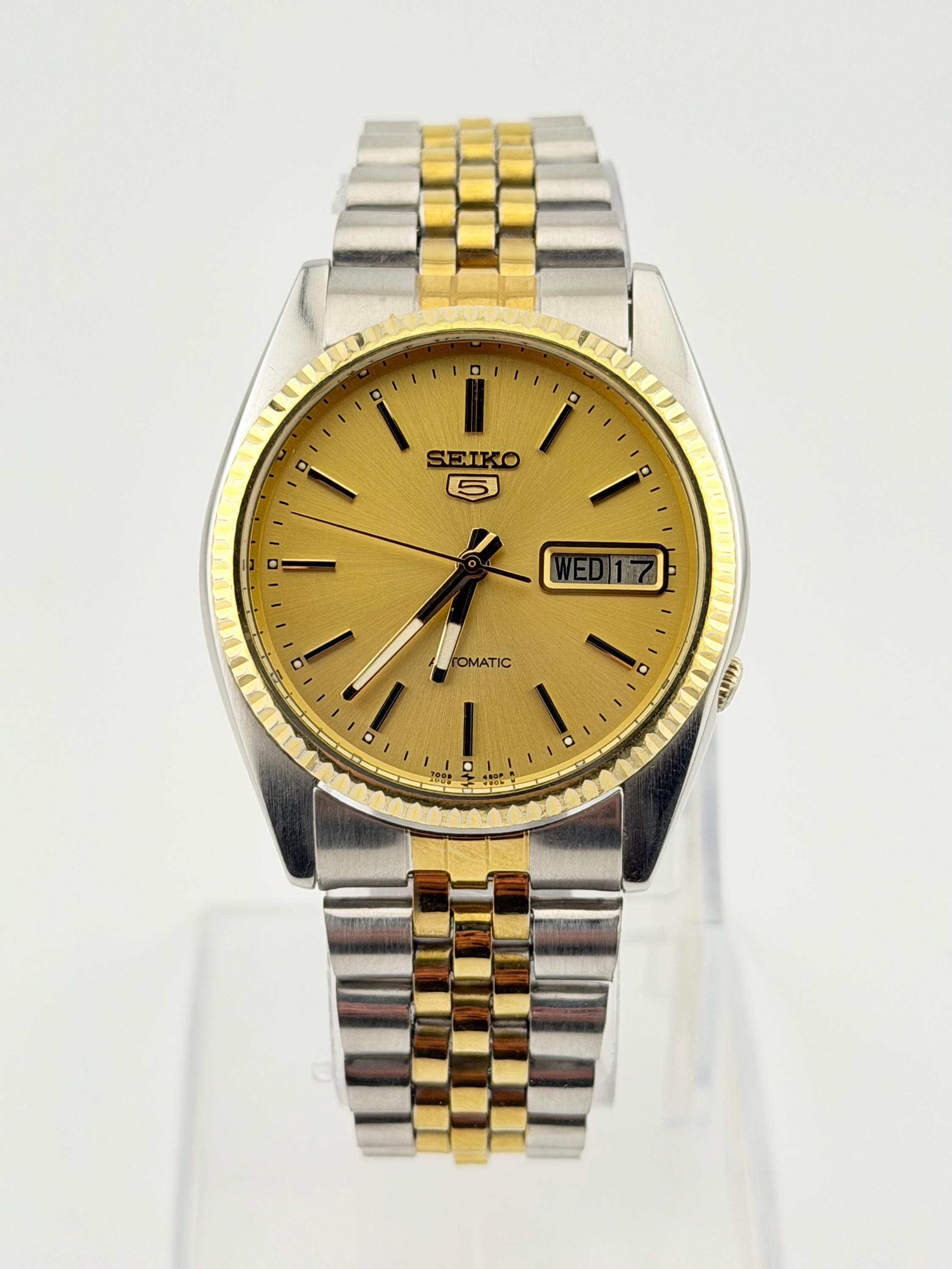 SEIKO 5 ゴールド 自動巻き 7009-3110 稼働品 Seiko 5 Automatic Vintage Men's Watch 7009-3110 Two Tone Gold Dial