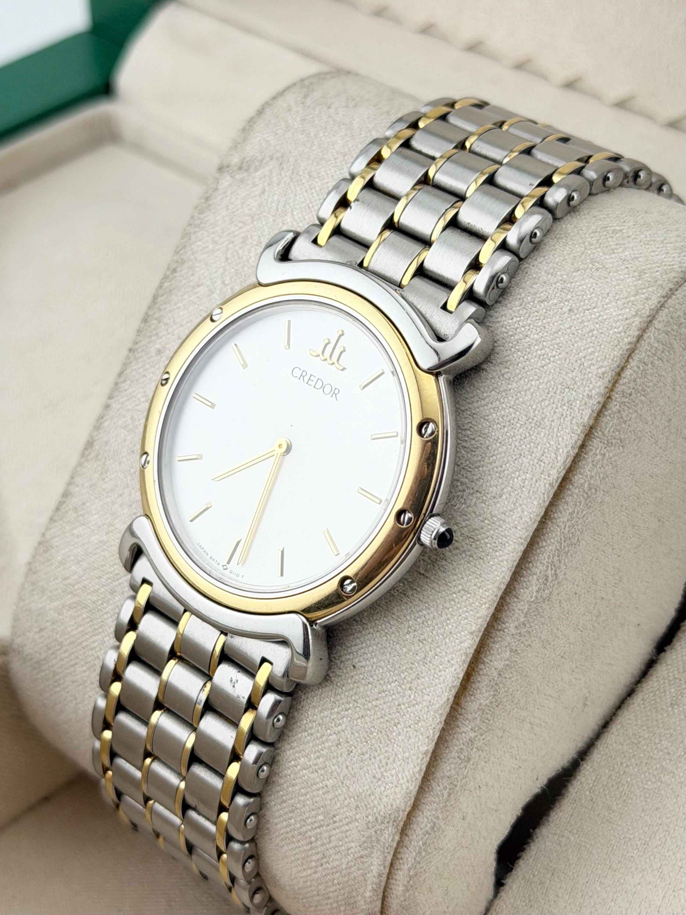 Seiko Credor 5A74-0050 Quartz Unisex Watch Silver Dial 18K Gold