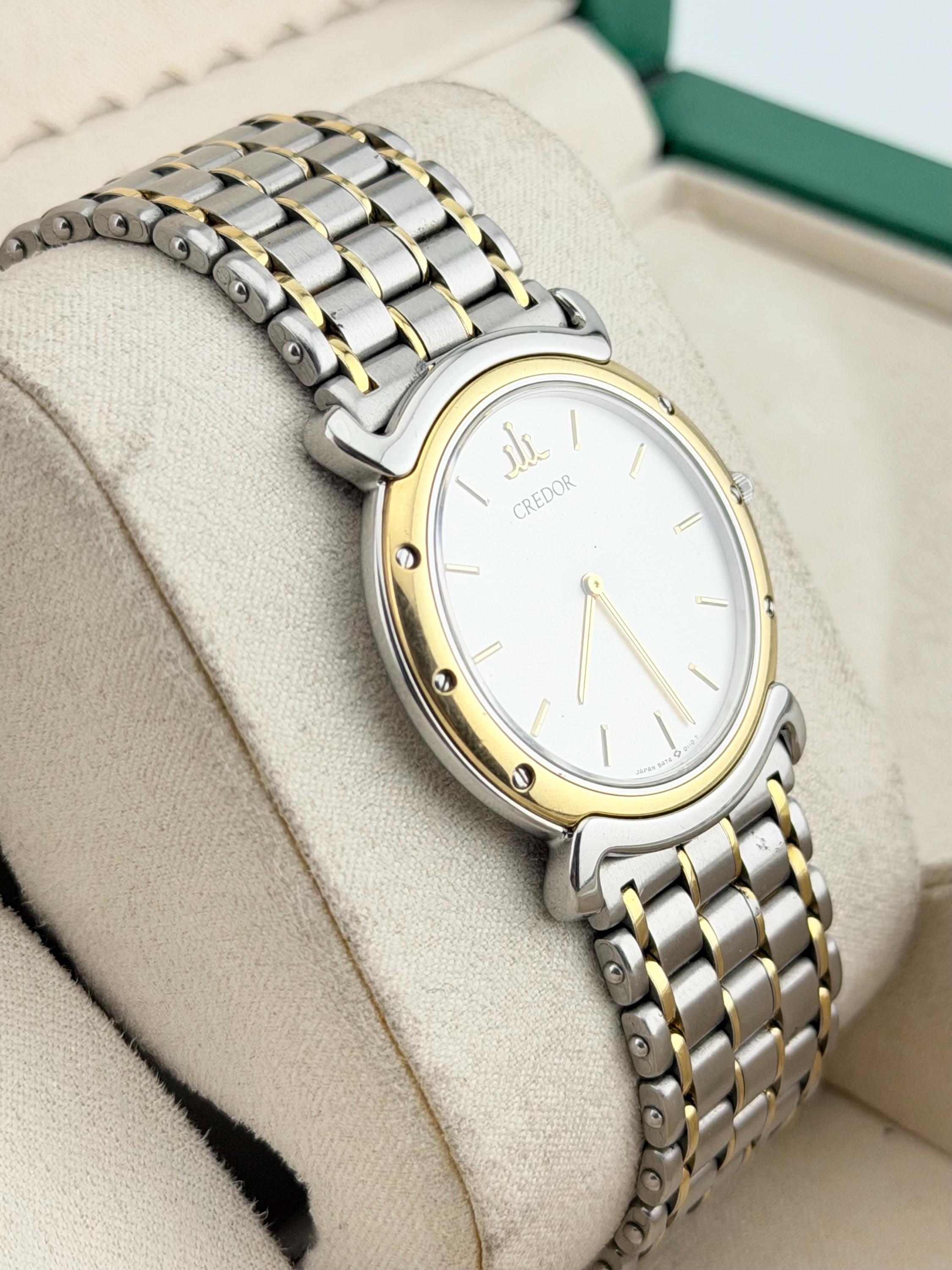 Seiko Credor 5A74-0050 Quartz Unisex Watch Silver Dial 18K Gold