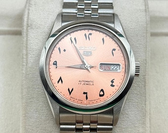 Seiko 5 Arabic Automatic Watch 6309 Vintage Movement - Salmon Arabic Dial Men’s Wristwatch