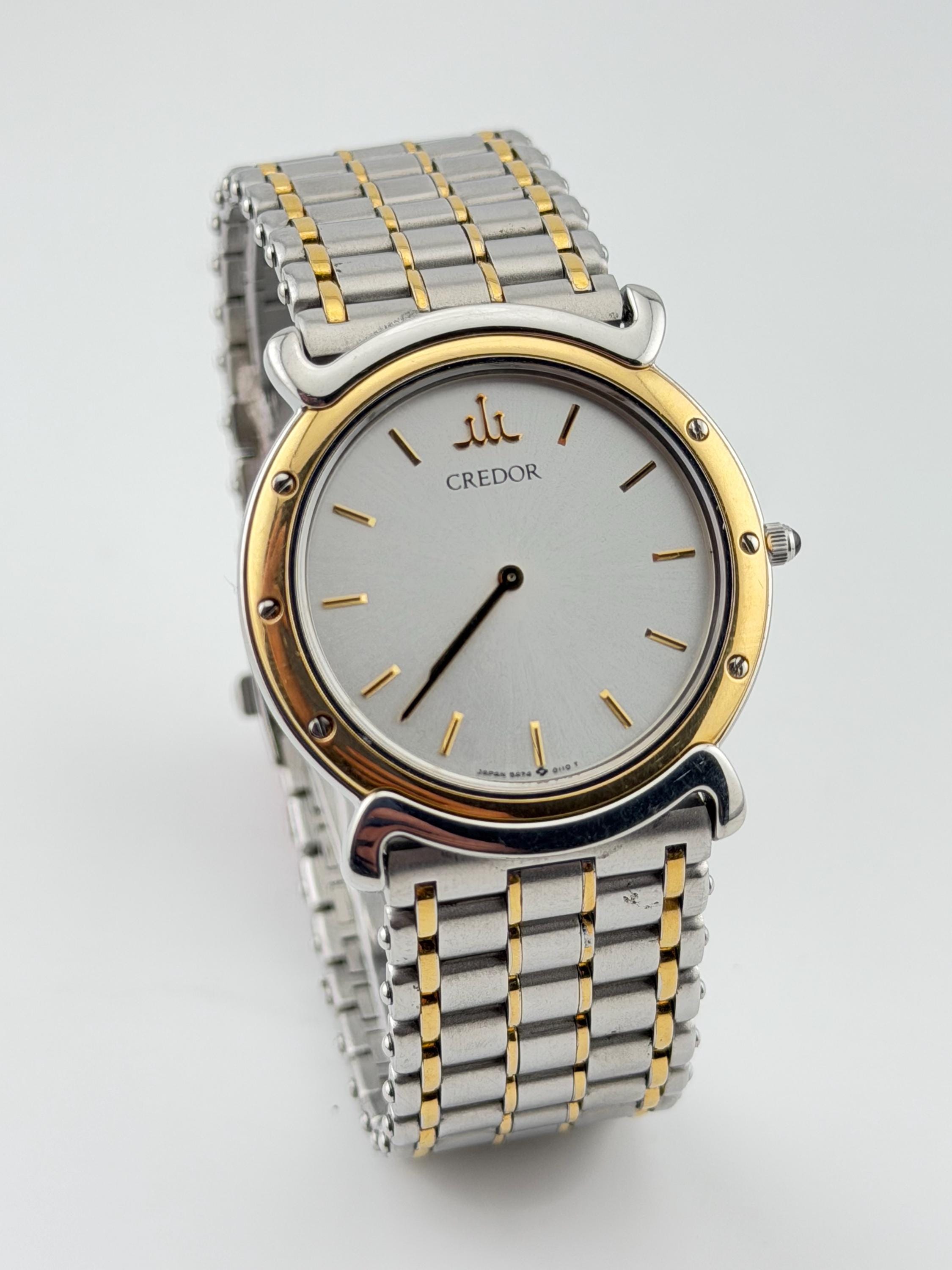 Seiko Credor 5A74-0050 Quartz Unisex Watch Silver Dial 18K Gold 