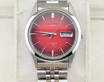 Montre automatique Seiko 5 cadran texturé rouge montre-bracelet vintage pour homme