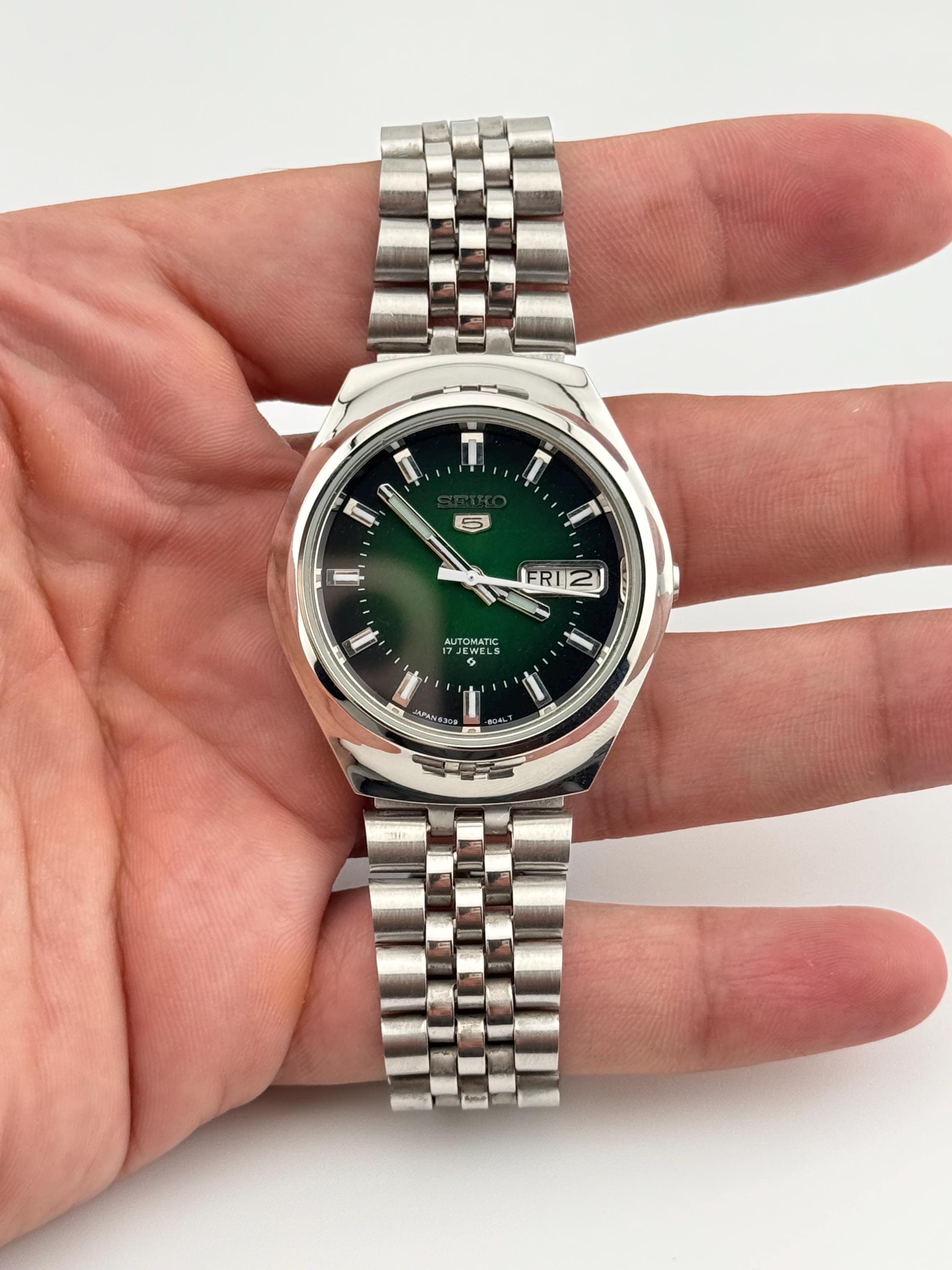 ヴィンテージ セイコー5 自動巻き腕時計 | 36mm グリーン文字盤、日本