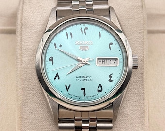 Seiko 5 Arabic Automatic Watch 6309 Vintage Movement - Blue Arabic Dial Men’s Wristwatch
