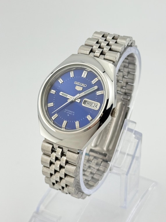 SEIKO5 セイコー ヴィンテージ 腕時計 ネイビー シルバー 自動巻き 稼働 ヴィンテージ セイコー5 自動巻き腕時計：ネイビーブルー文字盤