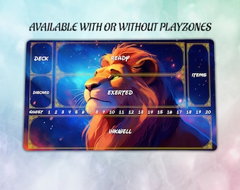 Lion Lorcana Playmat 24x14 in with Playzone | Premium Playmat | TCG Playmat Mousepad boardgame