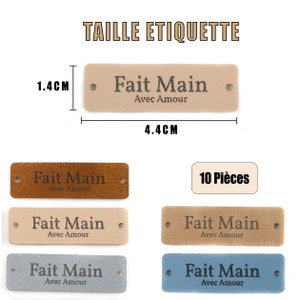 Etiquette Fait Main Avec Amour en Français, 10PCS en Cuir PU à coudre, 5 couleurs image 2