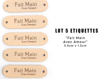 Etiquette "fait main avec amour crème" simili cuir (5 Pcs)