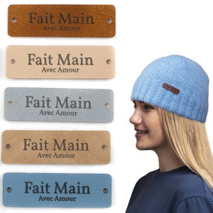 Etiquette Fait Main Avec Amour en Français, 10PCS en Cuir PU à coudre, 5 couleurs image 3