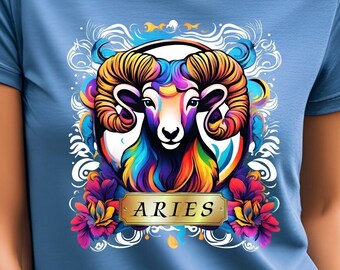 Aries Zodiac T-Shirt: Astrological Ram Symbol Crewneck