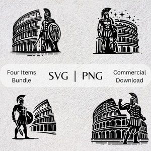 Rome Gladiator SVG Collection, PNG, History Clipart, Hand Drawn Fight Themed Vector Illustration,  Rome SVG Files for Printing and Crafts