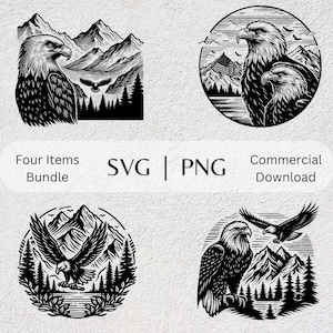 Mountain Eagle SVG PNG Collection  America Hand Drawn Clipart Wildlife Themed Vector Illustration SVG Files for Printing and Crafts