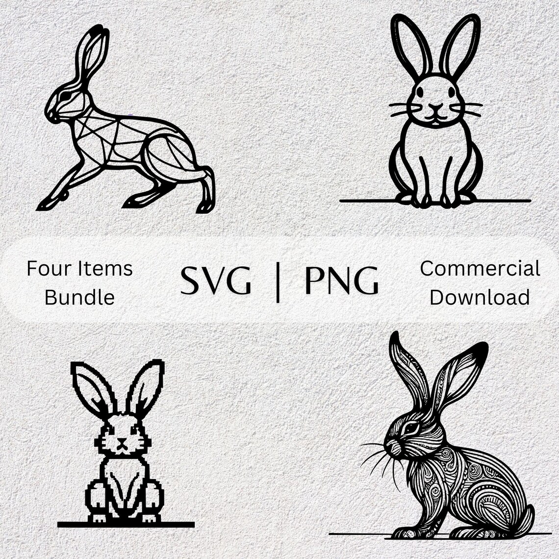 Rabbit SVG PNG Collection Illustration Hand Drawn Clipart Art Themed ...