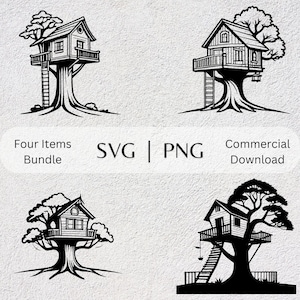 Tree House SVG PNG Collection Playful Hand Drawn Clipart Children Themed Vector Illustration Tree House SVG Files for Printing and Crafts