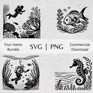 Unterwasserleben SVG PNG Sammlung Taucher Hand gezeichnete Clipart Vektor-Illustration SVG-Dateien für Druck und Kunsthandwerk