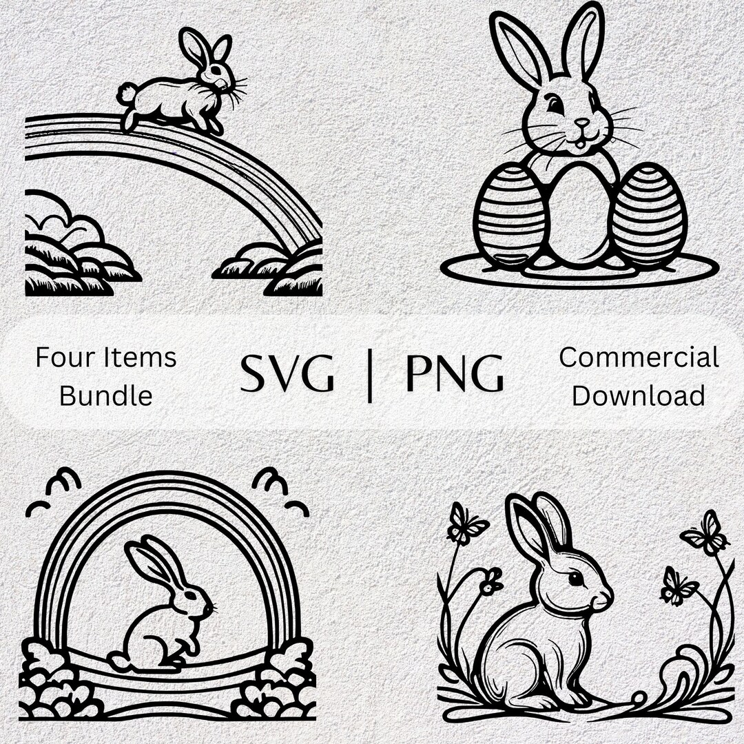 Easter Bunny SVG PNG Collection Eggs Hand Drawn Clipart Holiday Themed ...