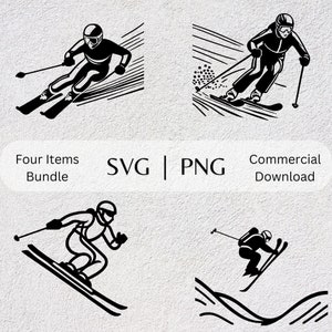 Skiing SVG PNG Collection Snow Hand Drawn Clipart Sport Themed Vector Illustration Skiing SVG Files for Printing and Crafts