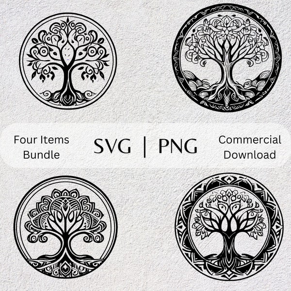 Life Tree SVG PNG Collection Nature Hand Drawn Clipart harmony Themed Vector Illustration Life Tree SVG Files for Printing and Crafts