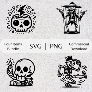 Cartoon Skeleton SVG PNG Collection Bones Hand Drawn Skeleton Clipart Cartoon Vector Illustration SVG Files for Printing and Crafts