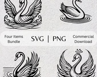 Majestic Swan SVG PNG Collection Ballet Hand Drawn Clipart Vector Illustration SVG Files for Printing and Crafts