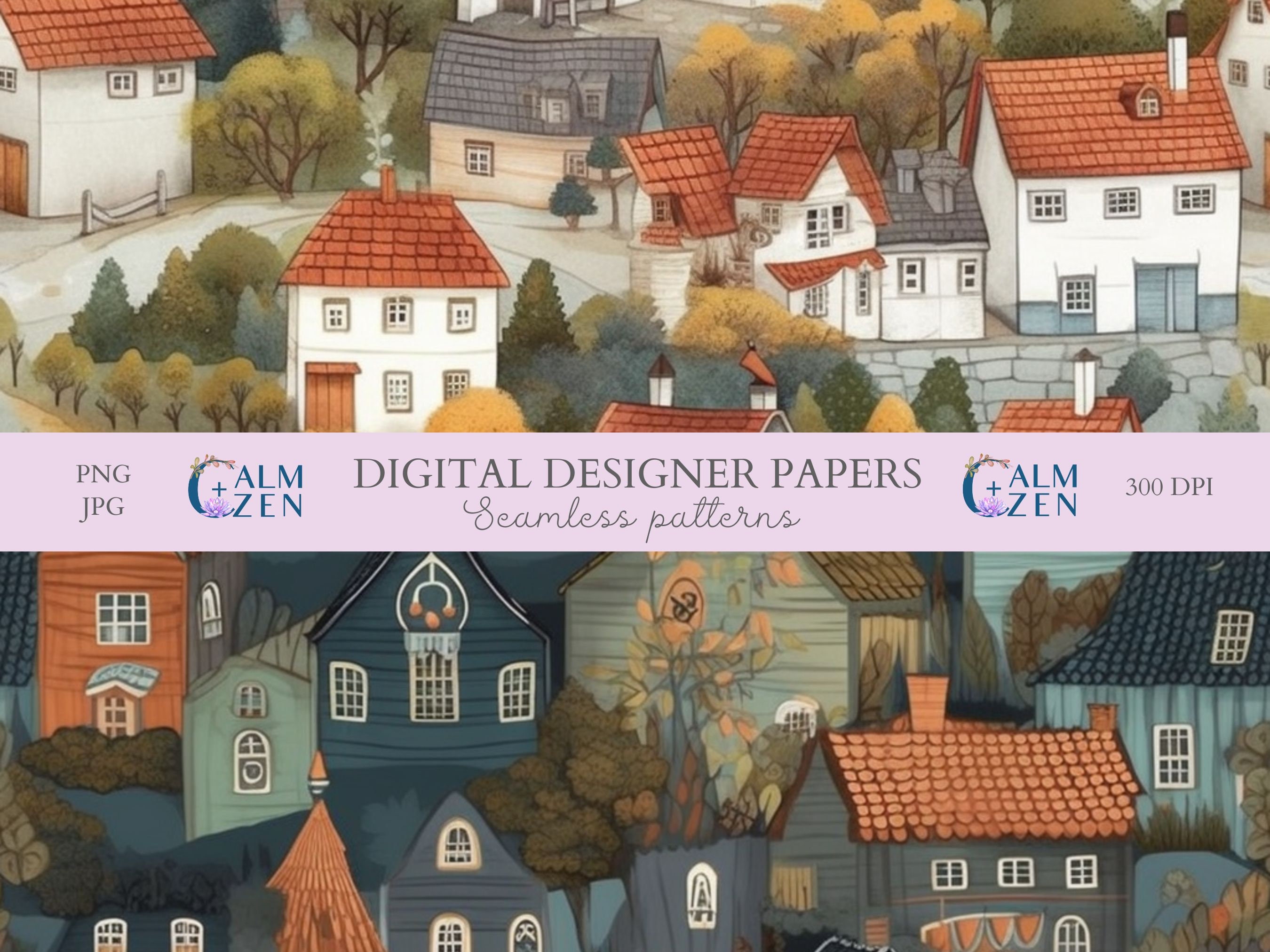 6 Scandi Village Pk1 Seamless Digital Papers, Scrapbook Paper, Scandi ...