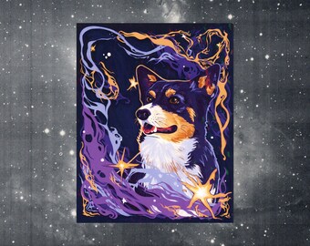 Holographic Space Corgi Small Art Print