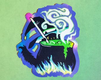 Holographic Witch Black Cat Sticker