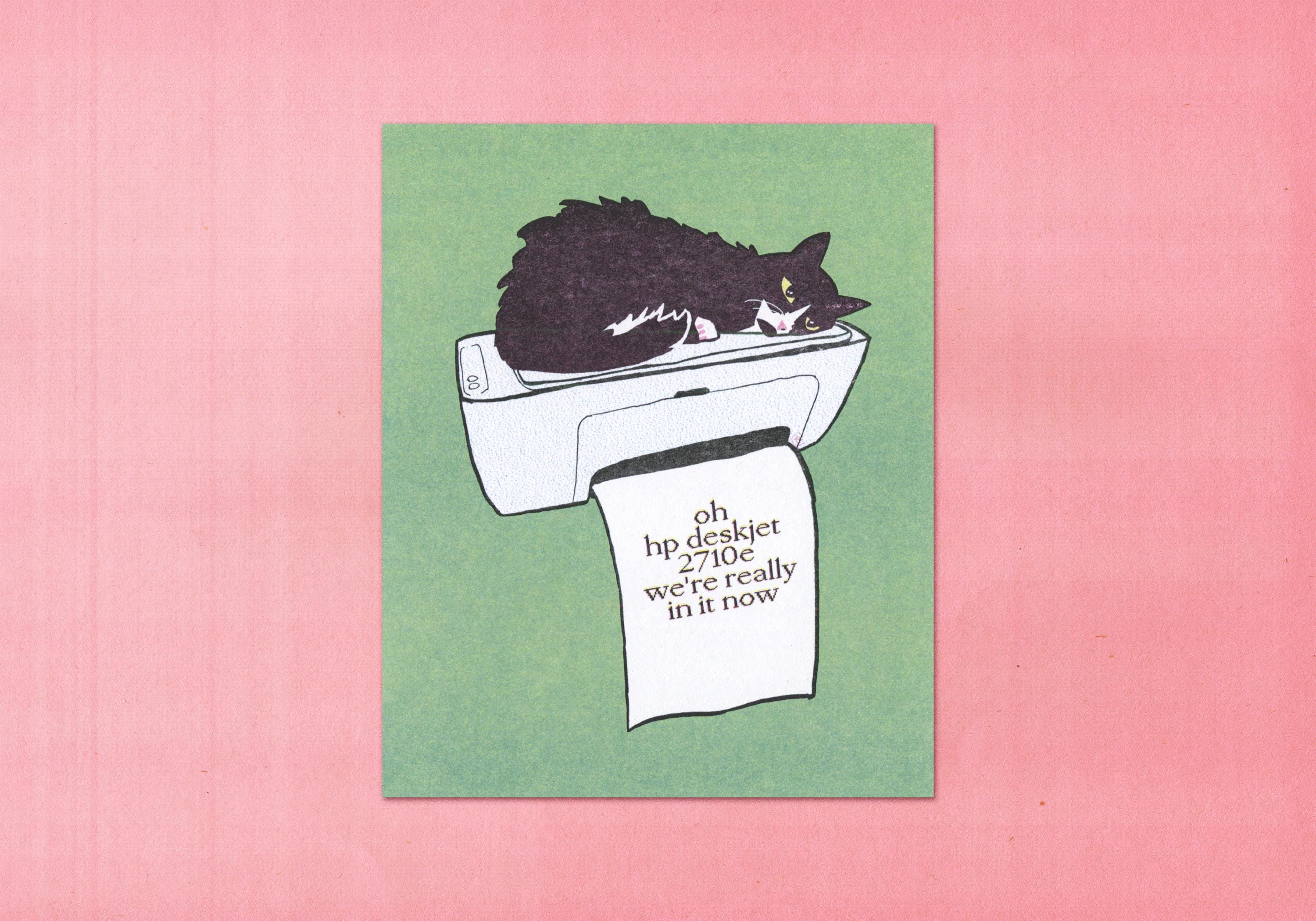 Oh hp deskjet | Funny Cat Art Illustration Print