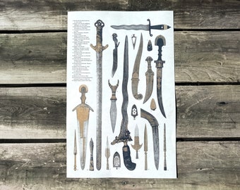 Swords, Daggers, and other Sharp things | Risograph Print