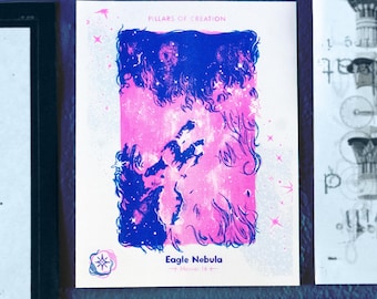 Pillars of Creation Risograph Print | Eagle Nebula Astronomy print