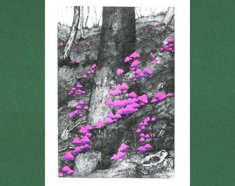 Risograph Mushroom Art Print
