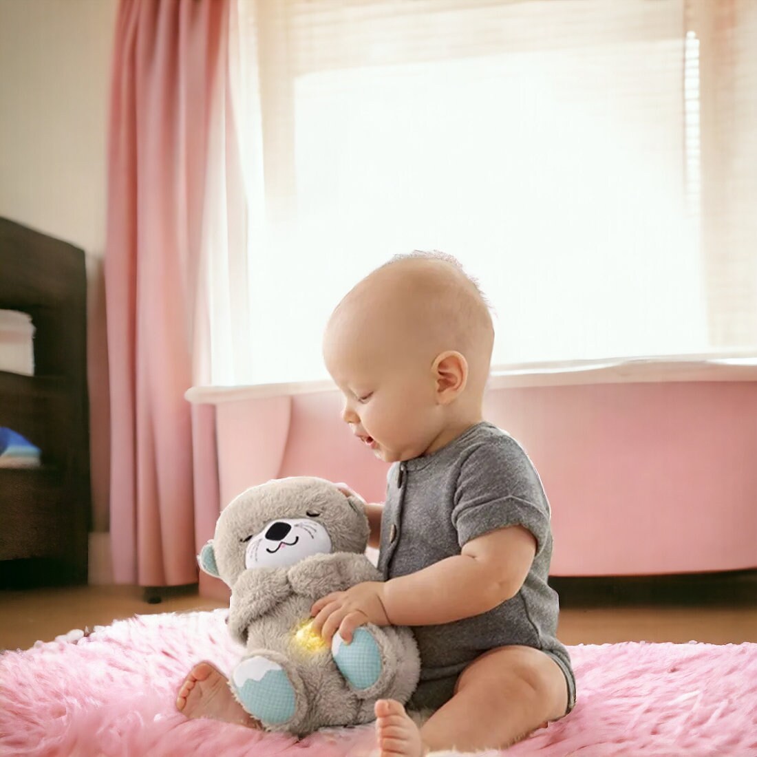 Breathing Otter Plush Sensory Light & Sound, Newborn Baby Gift