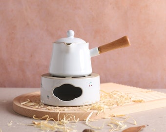 White Ceramic Kyusu Teapot with Handpainted Strawberry Tea Warmer