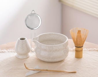 Gesprenkelte Keramik Matcha Schalen-Set, Komplettes Matcha Kit mit Schneebesen und Zubehör