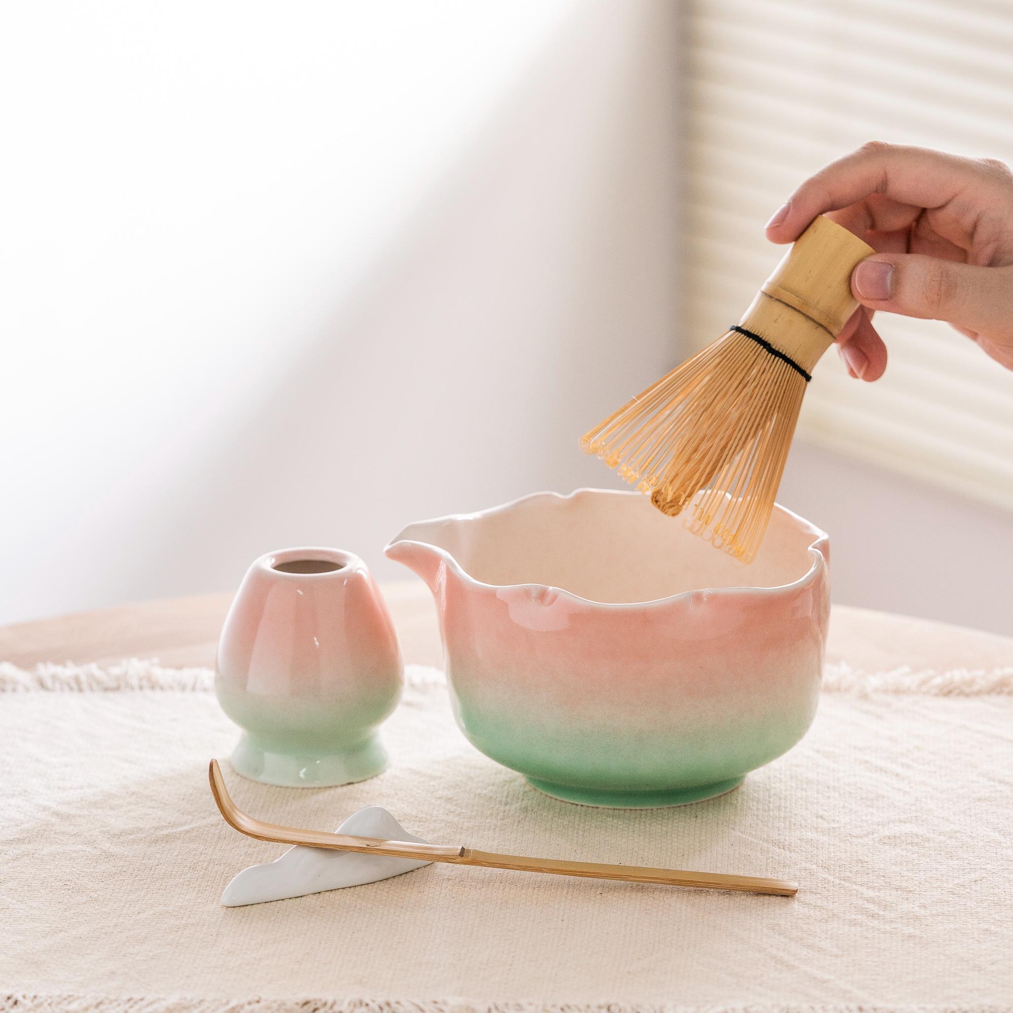 手描き桜抹茶セット：ピンクからグリーンの陶器ボウル - Etsy 日本
