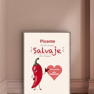 Lámina decorativa Guindilla Divertida - "Picante y Salvaje" - Pack 3 Colores - Descarga Digital, Decoración Pícara Cocina, Regalo Divertido