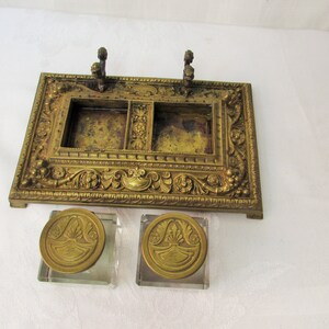 ANTIQUE DOUBLE INKWELL Art Nouveau Victorian - Etsy